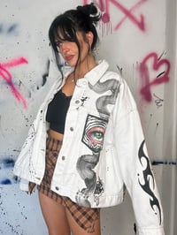 Image 3 of “FANGS” CUSTOM PAINTED WHITE DENIM. ROP JACKET LARGE