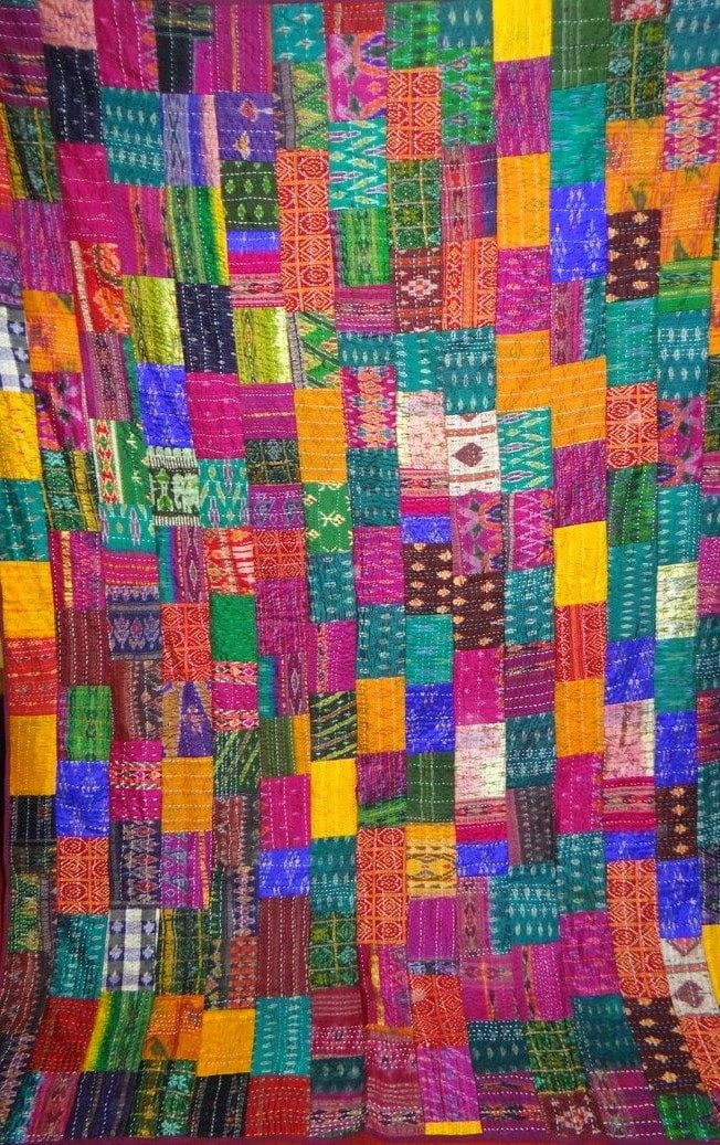 Image of vintage quilt, pattol patchwork quilts throw vintage kantha quilt indian sari handmade kantha quilt