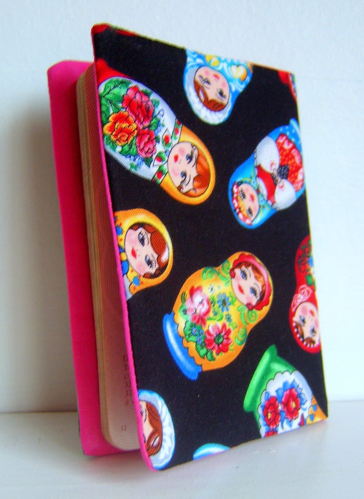 Image of Russian doll passport cover in rare matryoshka fabric