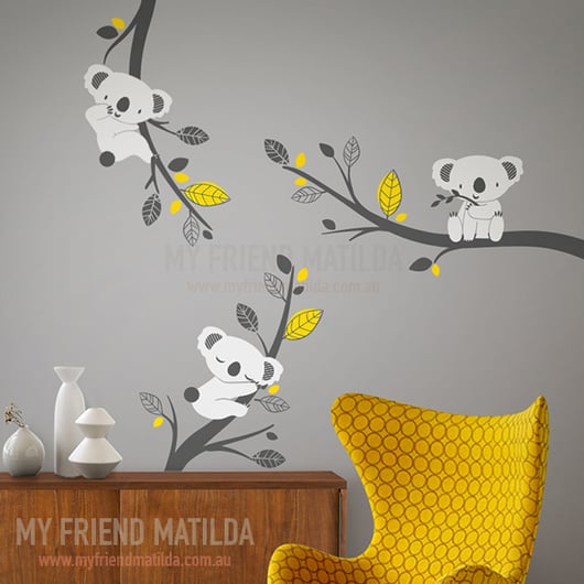Cute Koalas on Branches Adorable Wall decals for nursery and
