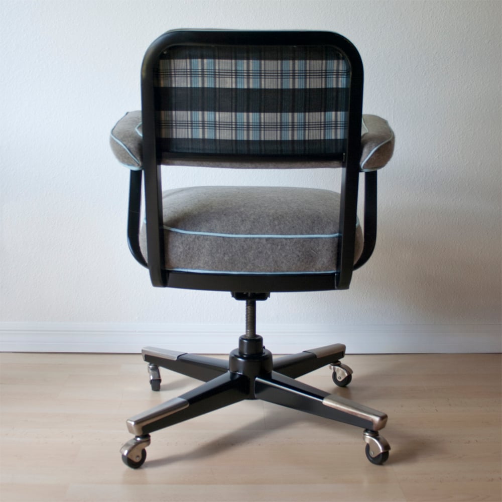 Vintage Tanker Desk Chair in Grey Wool & Plaid / Dominique Provost
