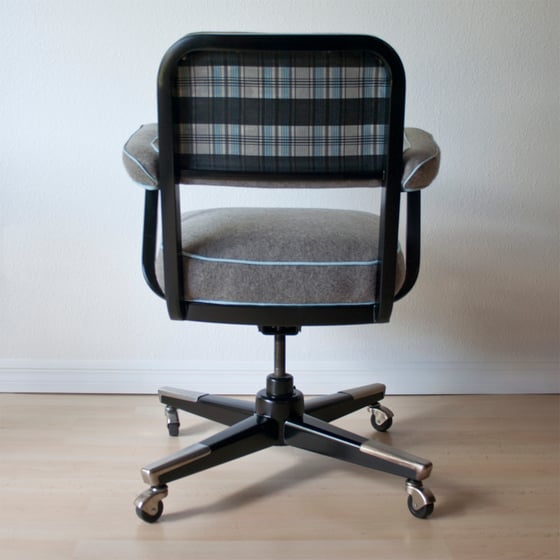 Image of Vintage Tanker Desk Chair in Grey Wool & Plaid