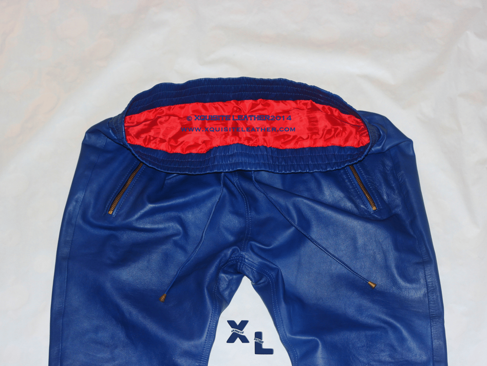 Image of MEN'S ROYAL BLUE LEATHER JOGGERS