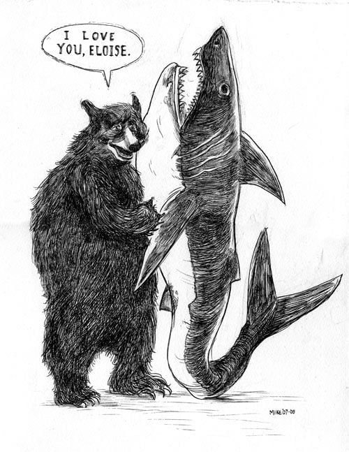 Image of Bear and Shark Print