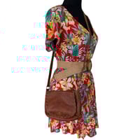 Image 2 of Red Floral Tropical V Neck Button Front Beach A Line Dress with Pockets- Size L - Resort 