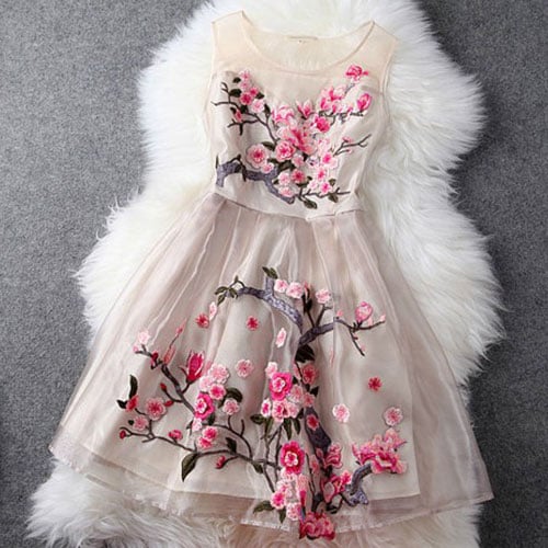 Image of [grzxy6601015]Embroidery Flowers Sheer Ruffled Layered Evening Tank Dress 