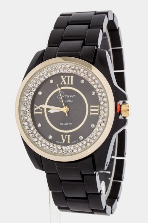 Image of Black Finish Crystal Watch