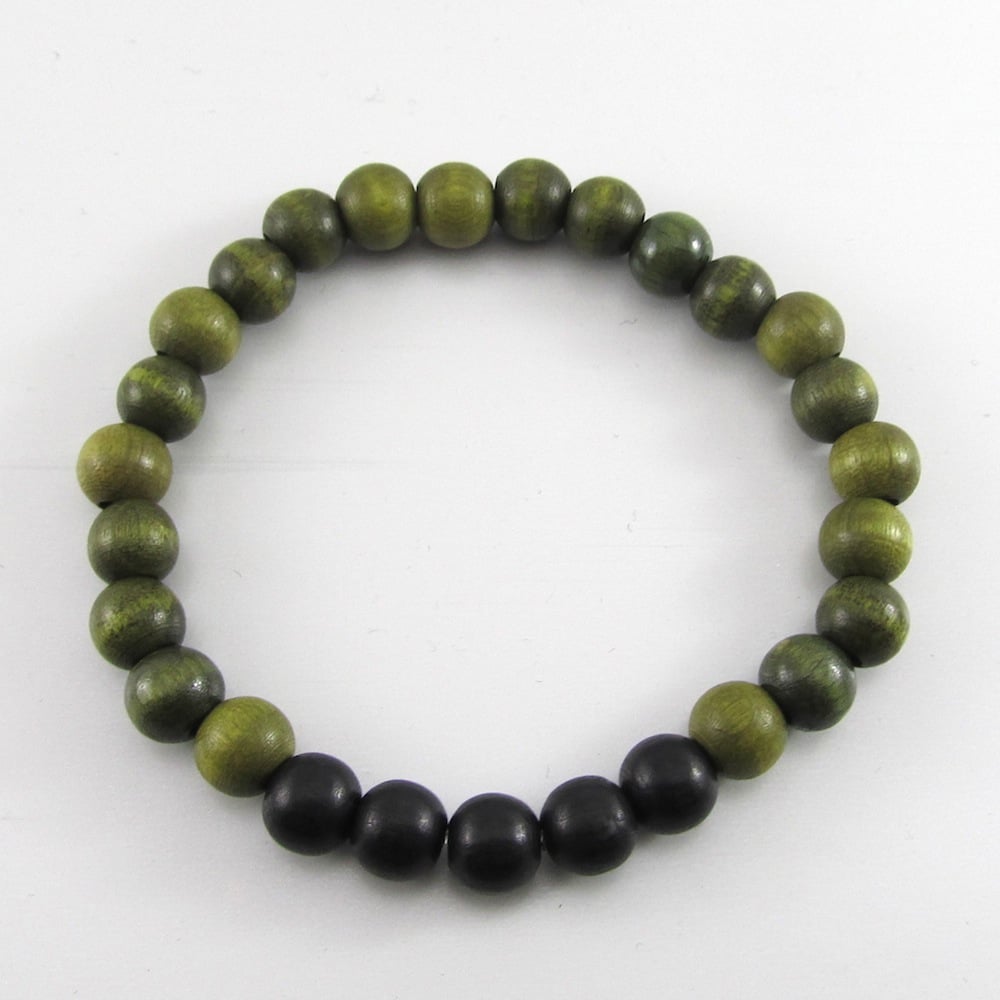 Image of Olive Green and Black Beaded Stretch Bracelet 
