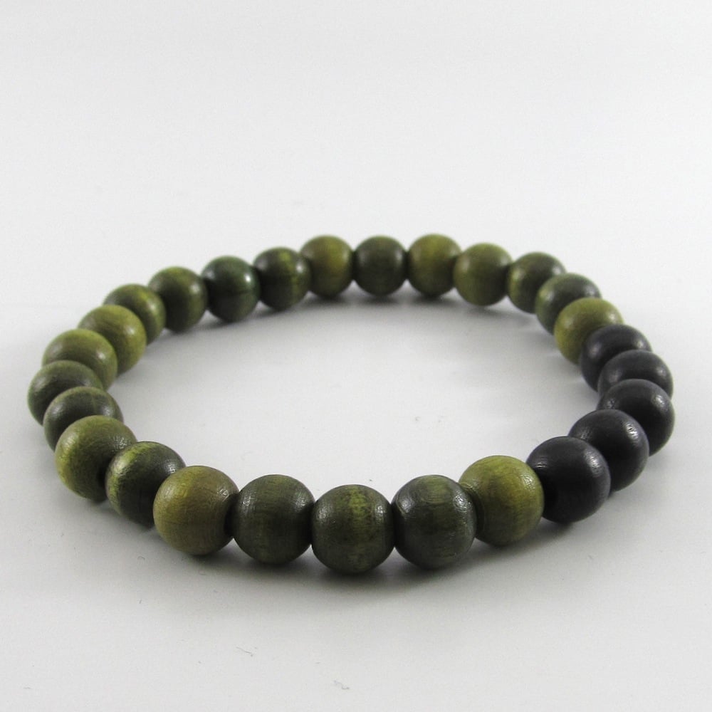 Image of Olive Green and Black Beaded Stretch Bracelet 