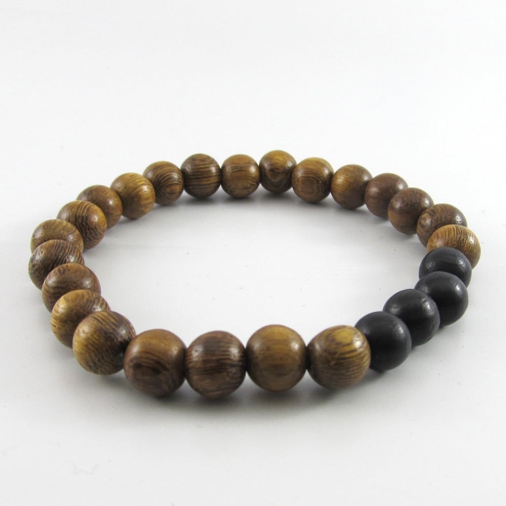 Image of Brown Robles and Black Beaded Stretch Bracelet 