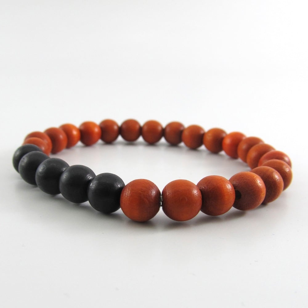 Image of Orange and Black Beaded Stretch Bracelet 