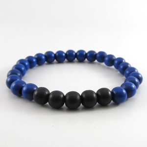 Image of Blue and Black Beaded Stretch Bracelet 