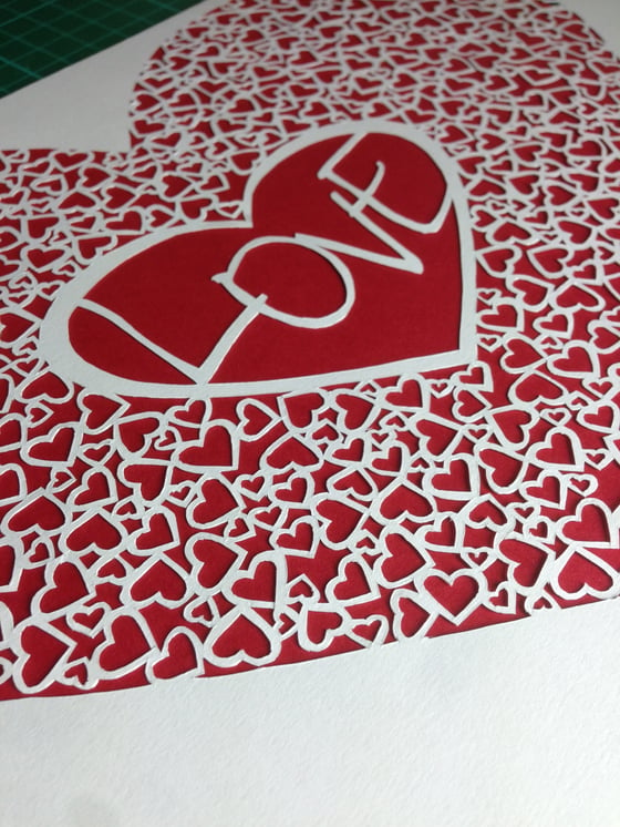 Image of "YOU AND ME LOVE HEART" ORIGINAL MEDIUM HANDCUT PAPERCUT