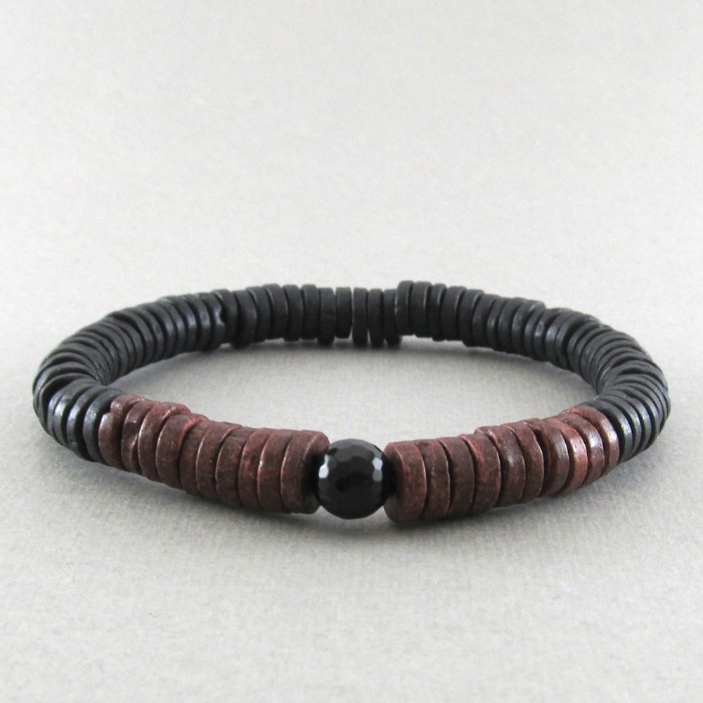 Image of Black and brown disc and faceted agate bracelet