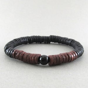 Image of Black and brown disc and faceted agate bracelet