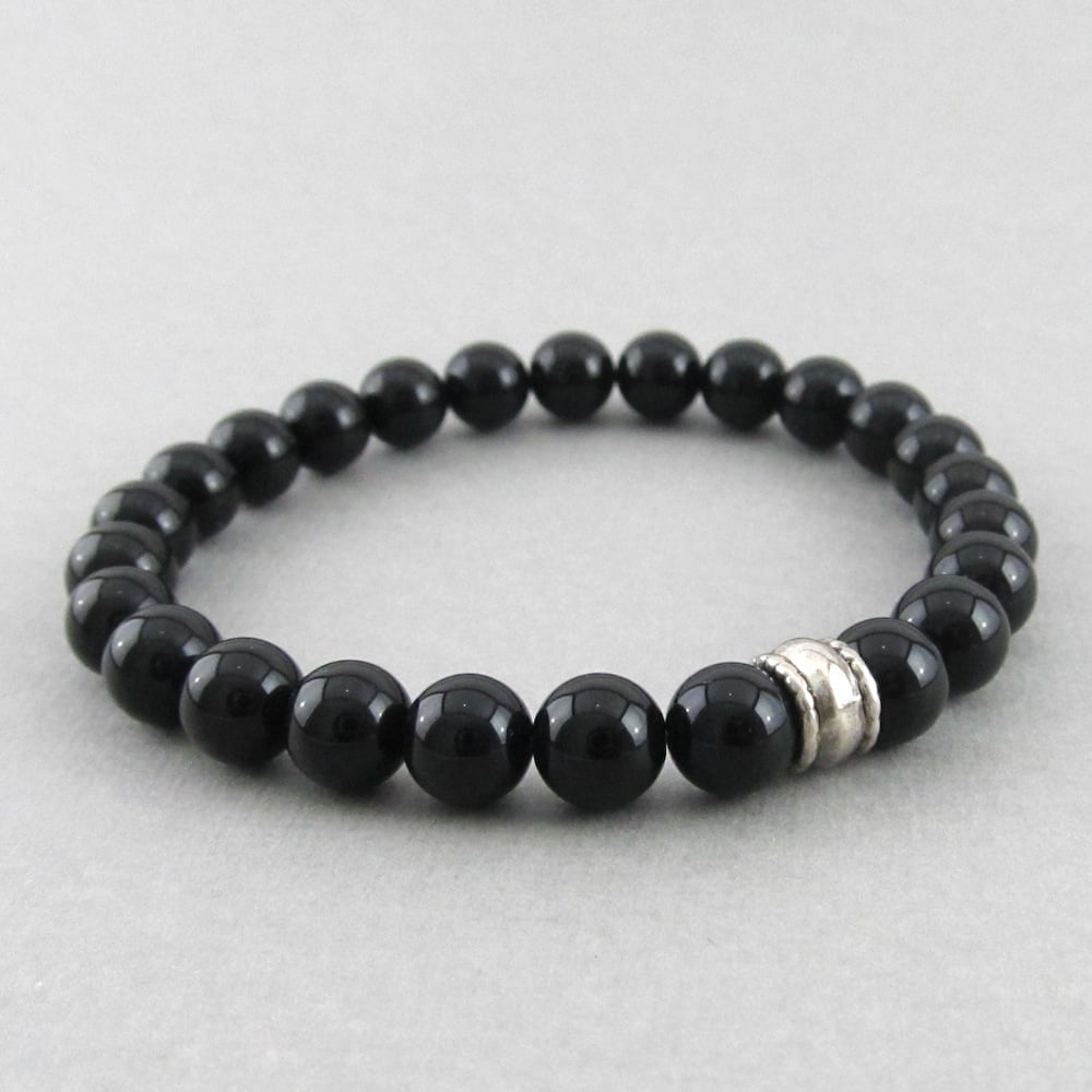 Image of Black Agate and silver bead bracelet