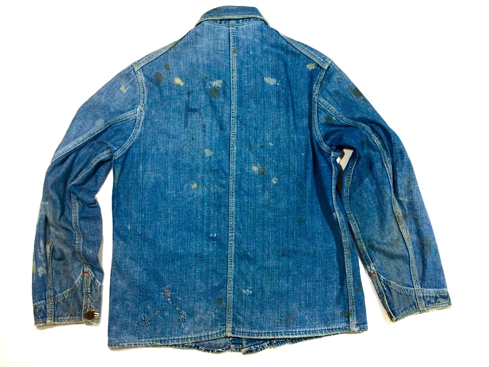 Image of 1930's vintage chore jacket with locomotive change buttons 