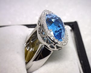 Image of 14K White Gold Blue Topaz / Diamond Ring