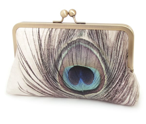Image of Peacock feather clutch bag + chain handle