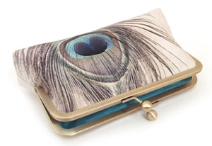 Image of Peacock feather, silk clutch bag with optional chain handle
