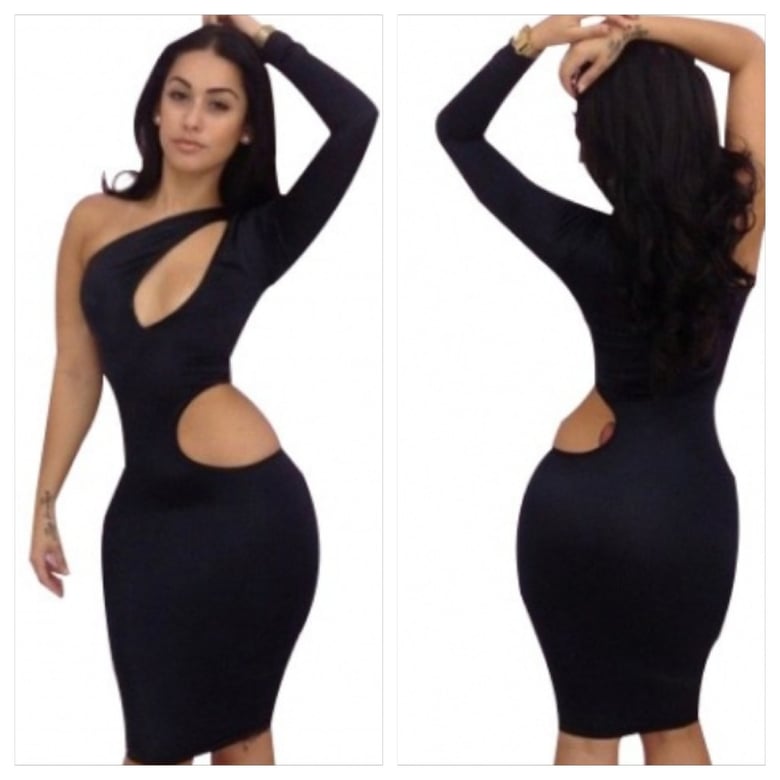 Image of One Shoulder Cut Out Bodycon Dress