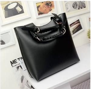 Image of Black PU Leather Tote Handbag