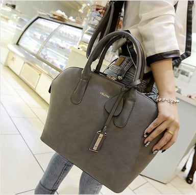 Image of Gray PU Leather Shoulder/Tote Bag