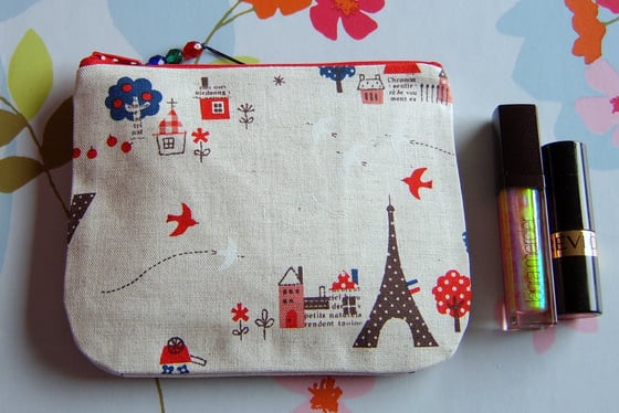 Image of Eiffel Tower paris french linen purse cosmetic pouch makeup bag 