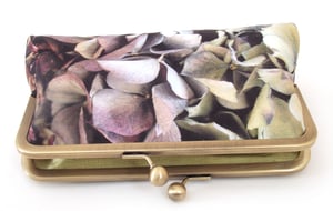 Image of Hydrangea flower, silk clutch purse with optional chain handle