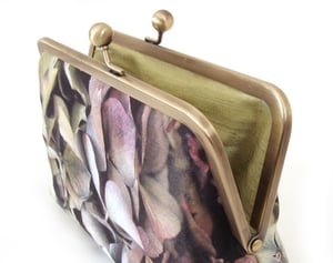 Image of Hydrangea flower, silk clutch purse with optional chain handle