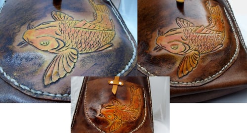 Image of Custom Hand Tooled Leather Tote, Shopping style Hand Bag Purse