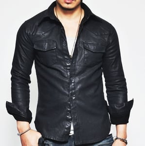 Image of Masculine Sexy Stretchy Leather Button Down Shirt