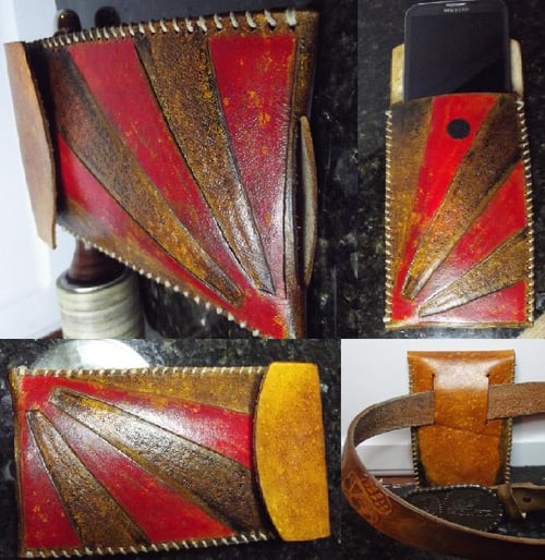 Image of Custom Hand Tooled Leather Smartphone case pouch belt holster. Made to fit ANY phone.