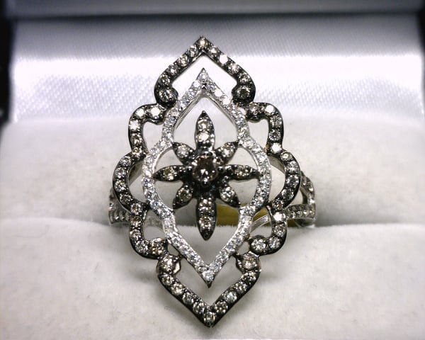 Image of 14K White Gold Brown / White Diamond Ring