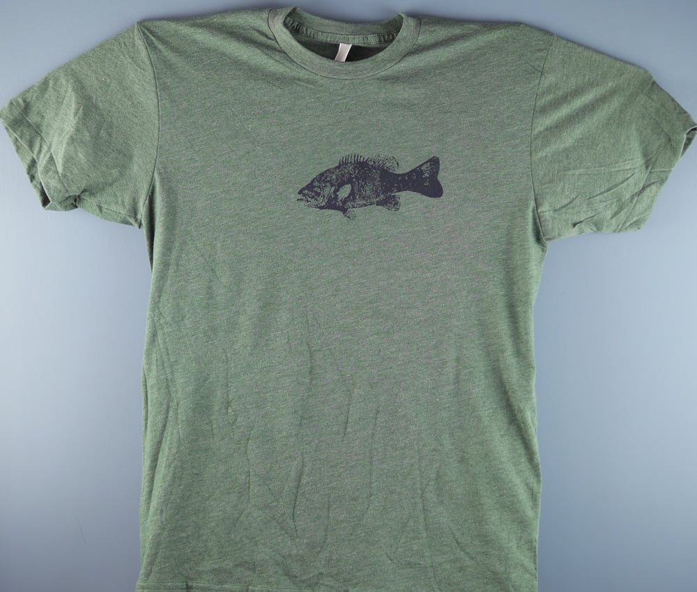 Fish T shirt Unisex American Apparel 50/50 shirt in heather forest, size  Sm, Med, L, XL / culture butter