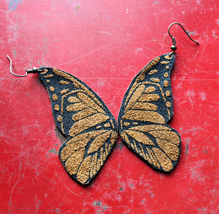 Screen Printed Leather Earrings-Butterfly Wings