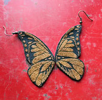 Image 3 of Screen Printed Leather Earrings-Butterfly Wings