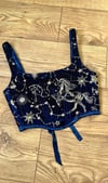 The Midnight corset. Navy blue with Gold bead detail 