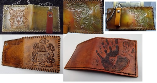 Image of Custom Hand Tooled Leather Bifold Wallet. Your image/design or idea. Chain Wallet.
