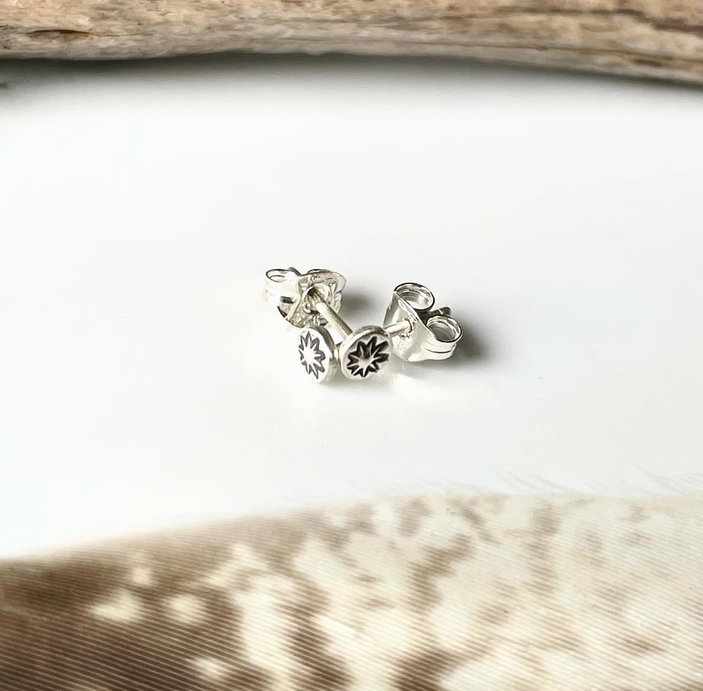Handmade Tiny Rustic Silver Star Stud Earrings 925