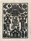 Folk Art Aliens Block Print