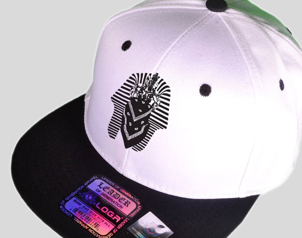 Image of RESPECT DA THRONE (KING TUT BANDANNA Snapback) White & Black