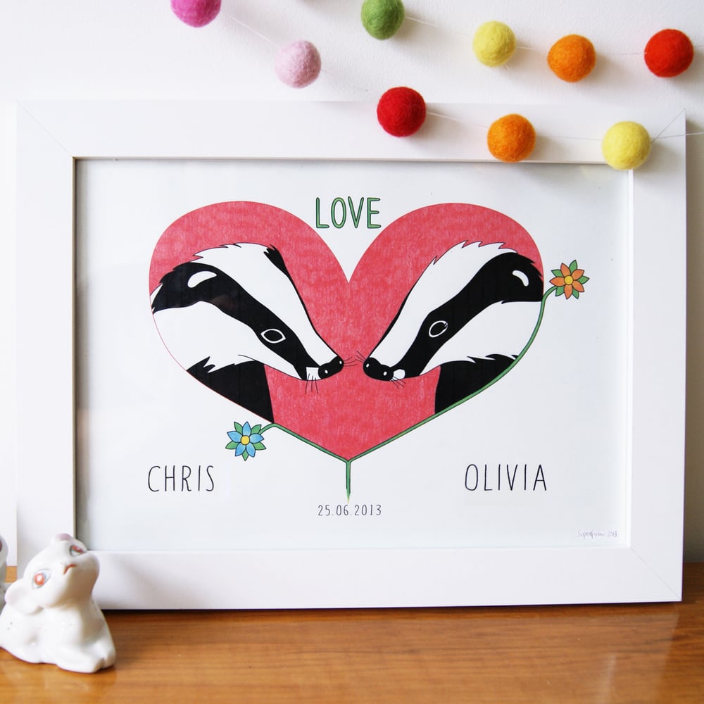 Image of Personalised Love Badgers Art Print