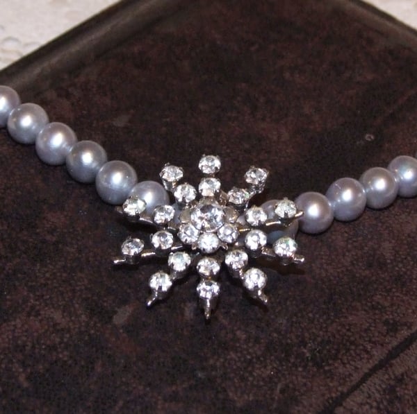 Ella Vintage Diamante Necklace with Fresh Water Pearls - Laura Pettifar Designs