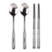 Image of Korean Stainless Steel Chopsticks with Spoons - Set 2 Pairs