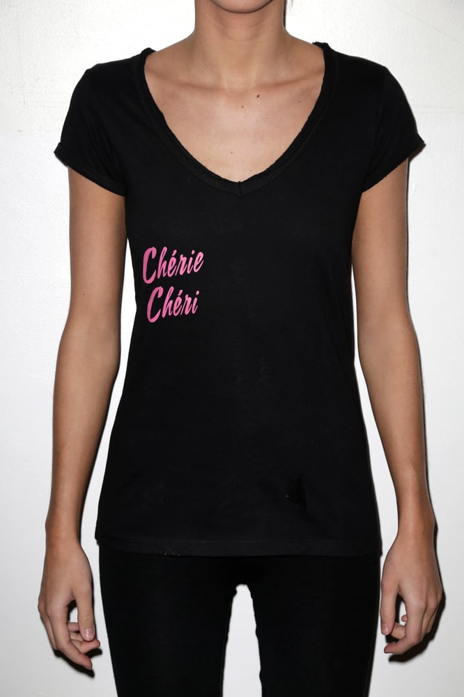 Image of Tee shirt Chérie Chéri Noir - Logo rose