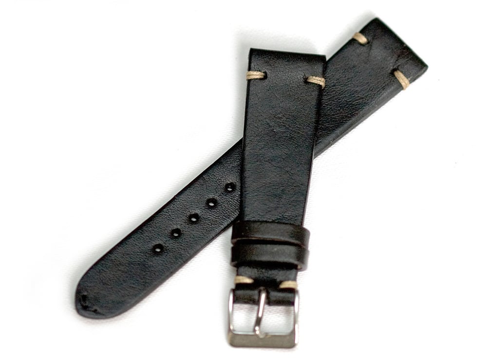 Image of Black vintage calf watch strap