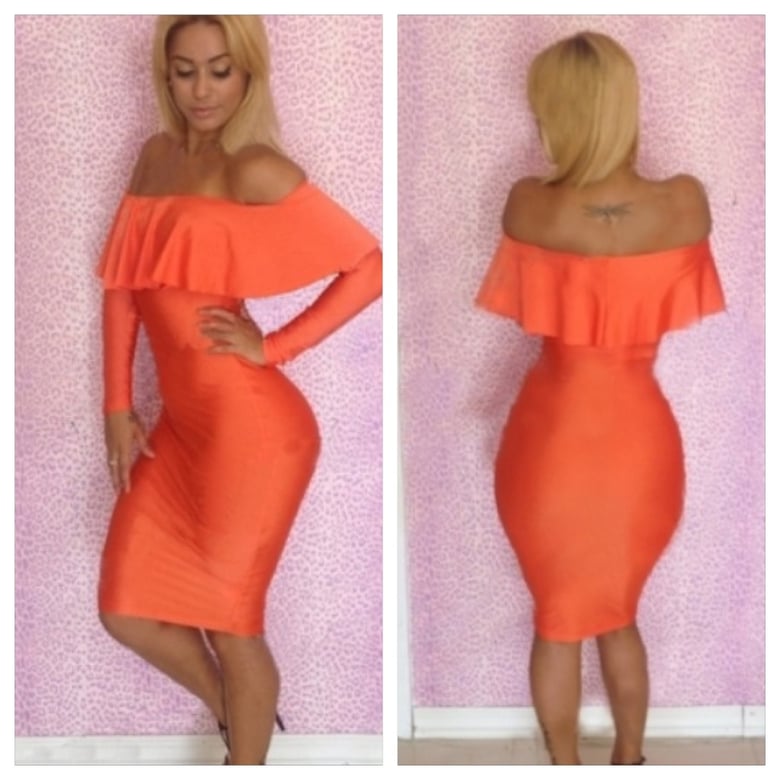 Image of Orange Off Shoulder Bodycon Dress