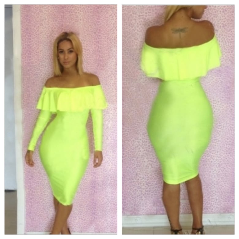 Image of Lime Green Off Shoulder Bodycon Dress