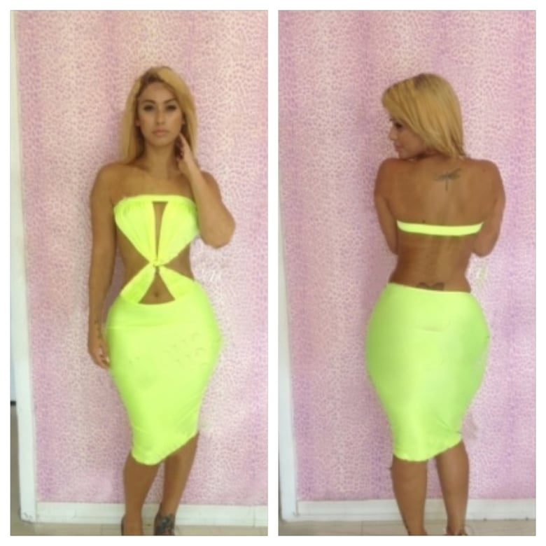 Image of Lime Green Strapless Bodycon Dress